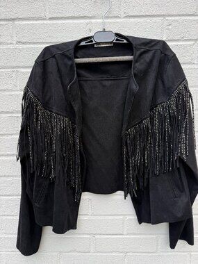 Zara suede leather fringe jacket